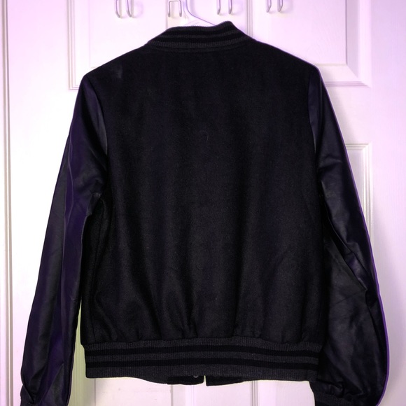 Faux leather black button up bomber jacket. - Picture 3 of 3